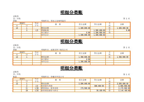 三栏式明细账(应收票据)