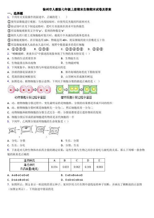 徐州市人教版七年级上册期末生物期末试卷及答案