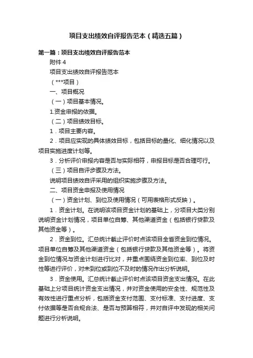 项目支出绩效自评报告范本（精选五篇）