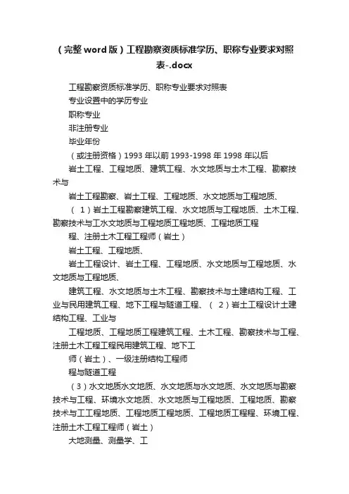 （完整word版）工程勘察资质标准学历、职称专业要求对照表-.docx