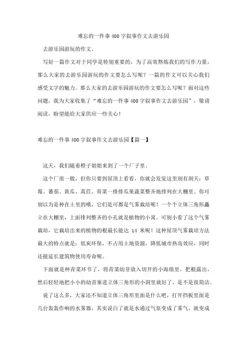 难忘的一件事400字叙事作文去游乐园