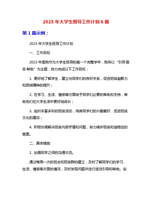 2023年大学生班导工作计划6篇