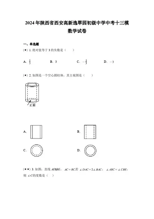 2024年陕西省西安高新逸翠园初级中学中考十三模数学试卷