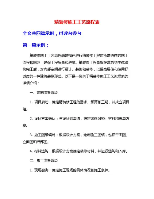 精装修施工工艺流程表