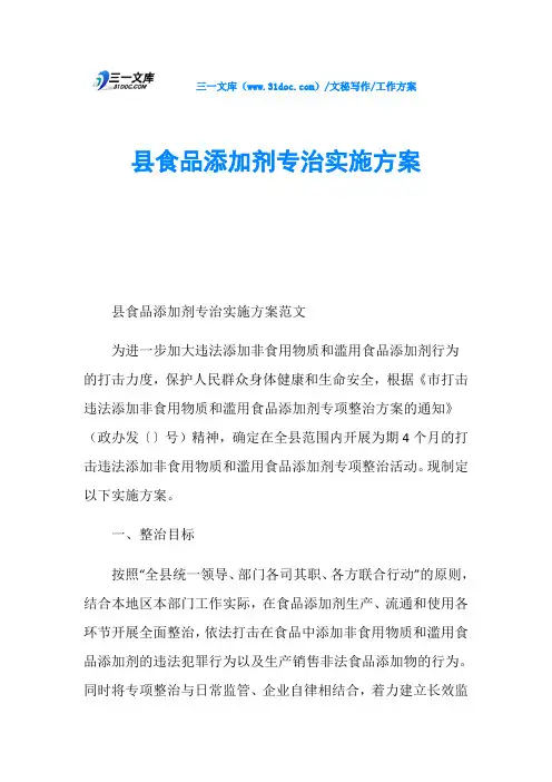 工作方案县食品添加剂专治实施方案