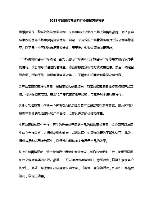 2023年阿维菌素原药行业市场营销策略
