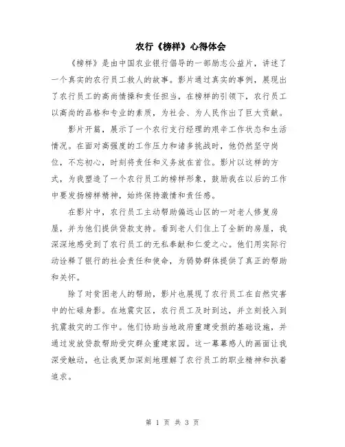 农行《榜样》心得体会