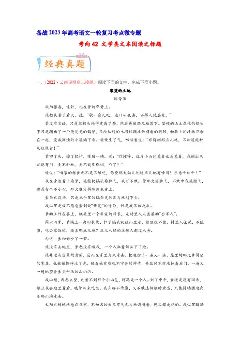 备战2023年高考语文一轮复习考点微专题(全国卷地区专用)考向42 文学类文本阅读之标题(原卷版)