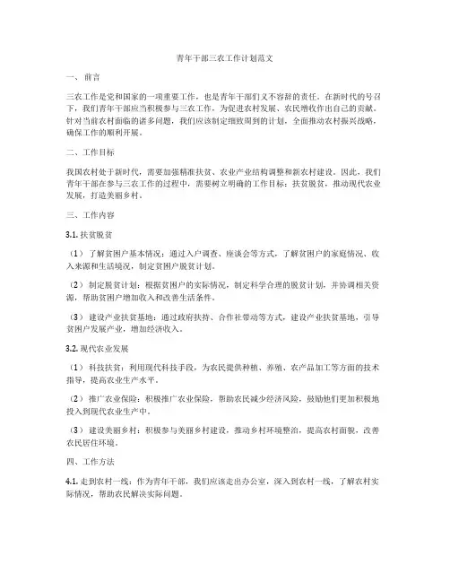 青年干部三农工作计划范文
