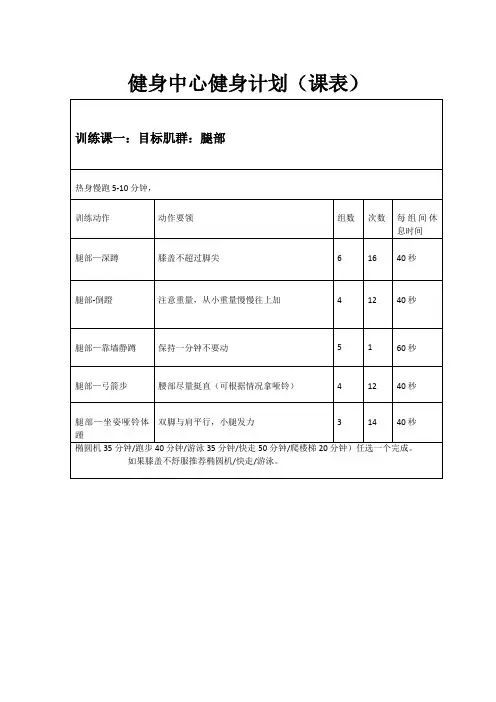 健身中心健身计划(课表)