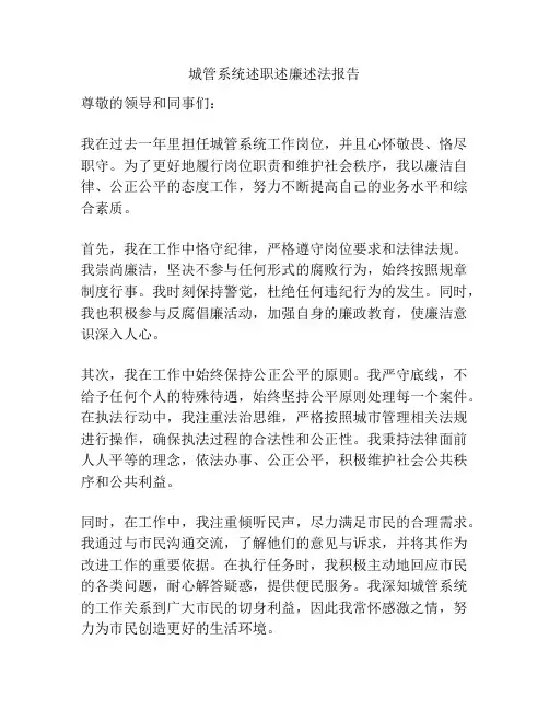 城管系统述职述廉述法报告