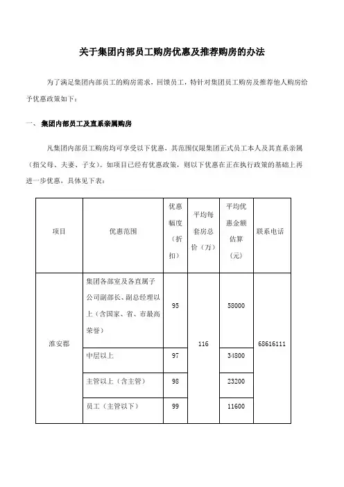 集团内部员工购房优惠及购房的办法