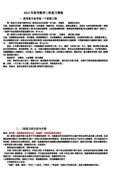 2012年高考数学二轮复习策略
