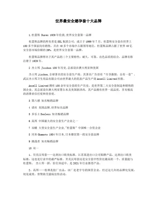 世界最安全避孕套十大品牌