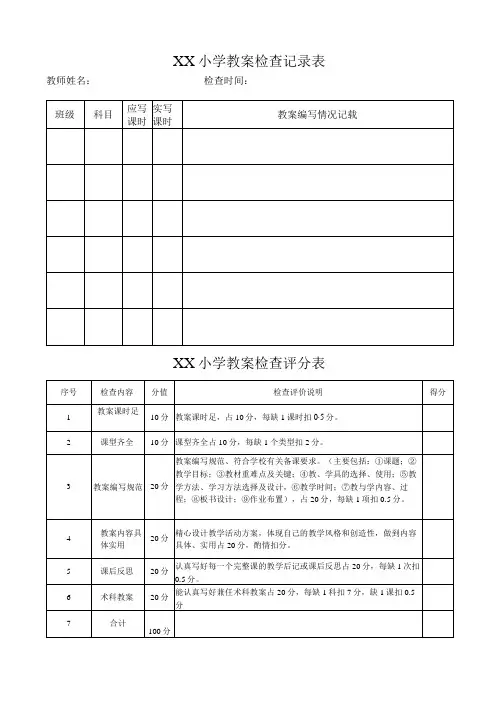 小学教案检查记录表