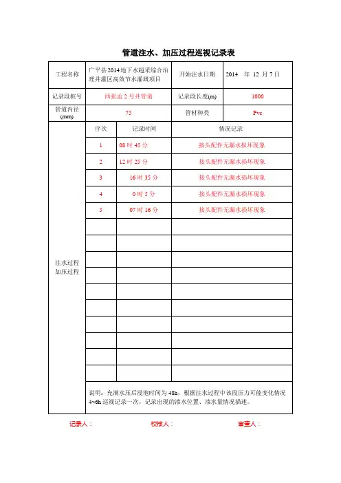 水压试验记录表样本