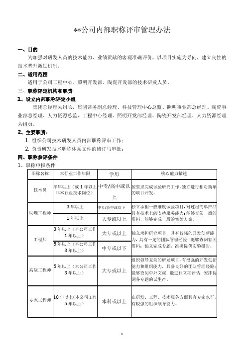 公司内部职称评审管理办法