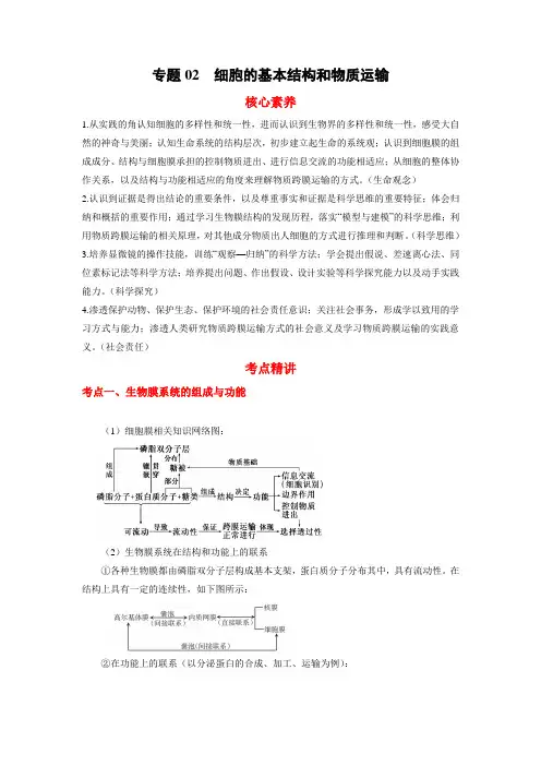 高考生物二轮复习核心考点 专题02 细胞的基本结构和物质运输(含答案)