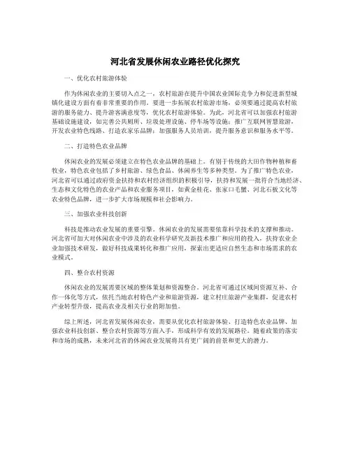 河北省发展休闲农业路径优化探究