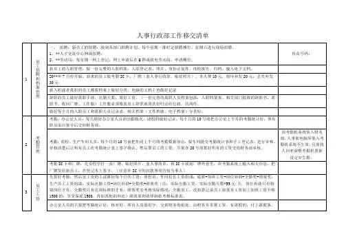 人事行政部工作移交清单