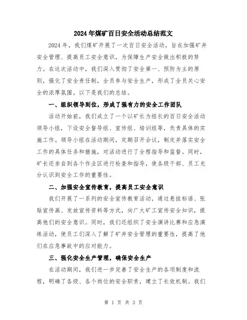 2024年煤矿百日安全活动总结范文