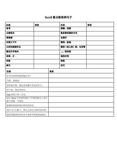 Unit 9重点短语和句子
