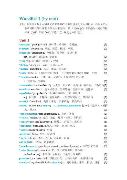 译林版高中英语扩展创新学程三词汇表