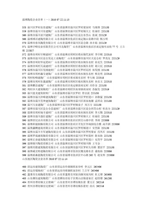 淄博陶瓷企业名单
