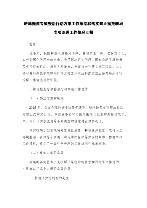 耕地抛荒专项整治行动方案工作总结和落实禁止抛荒耕地专项治理工作情况汇报