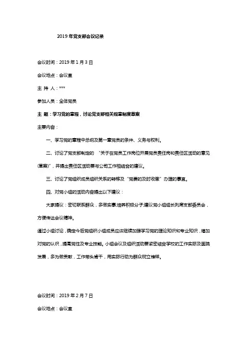 2019年党支部会议记录