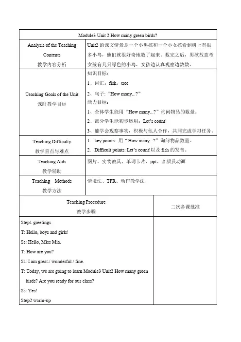 小学英语外研新标准一年级下册(2022年新编)Module3Unit2教学设计