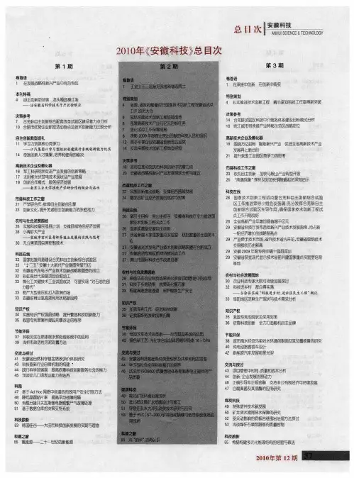 2010年《安徽科技》总目次