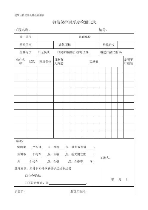 钢筋保护层厚度检测记录-监理平行检查记录样表