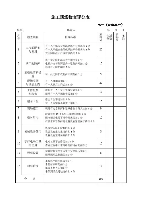 施工现场检查评分表