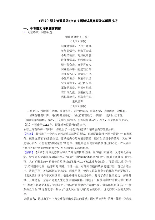 (语文)语文诗歌鉴赏+文言文阅读试题类型及其解题技巧