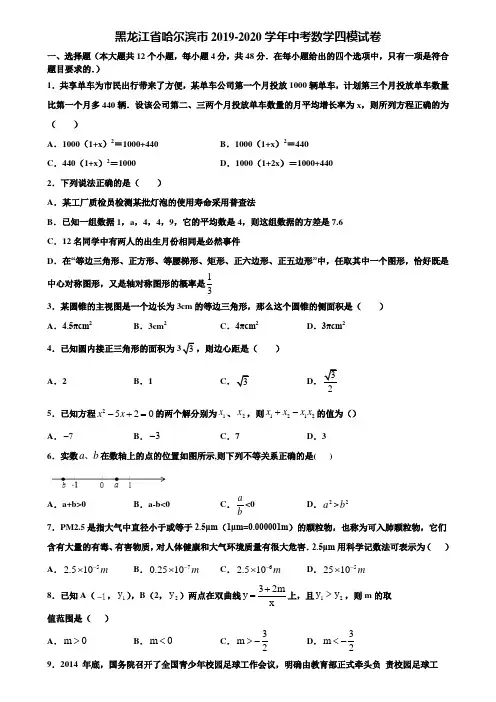 黑龙江省哈尔滨市2019-2020学年中考数学四模试卷含解析