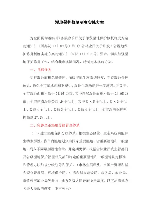 湿地保护修复制度实施方案(最新)