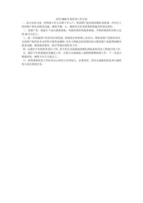 农村2020年度扶贫工作计划