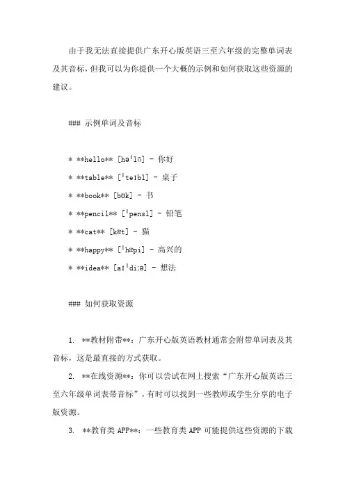 广东开心版英语单词表三~六年级带音标