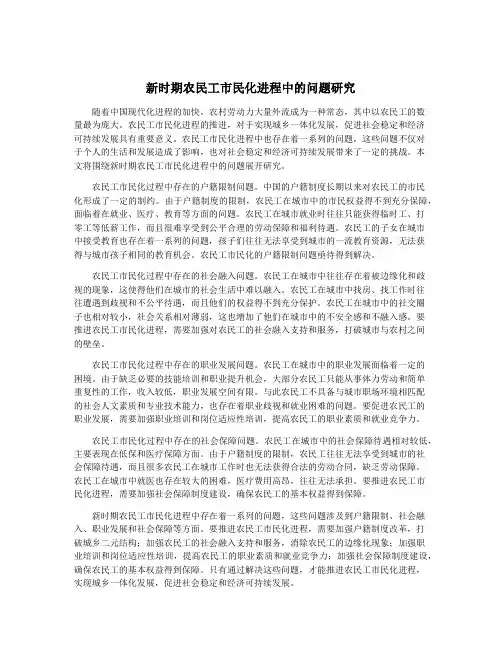 新时期农民工市民化进程中的问题研究