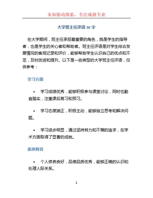 大学班主任评语30字