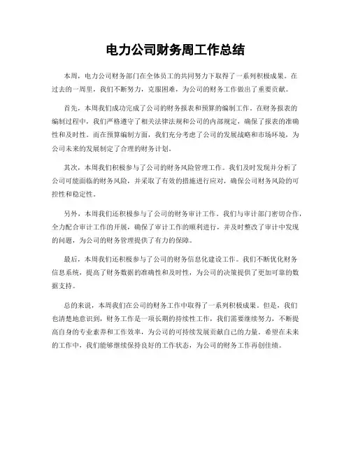 电力公司财务周工作总结