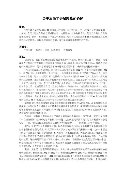 关于农民工进城现象的论述