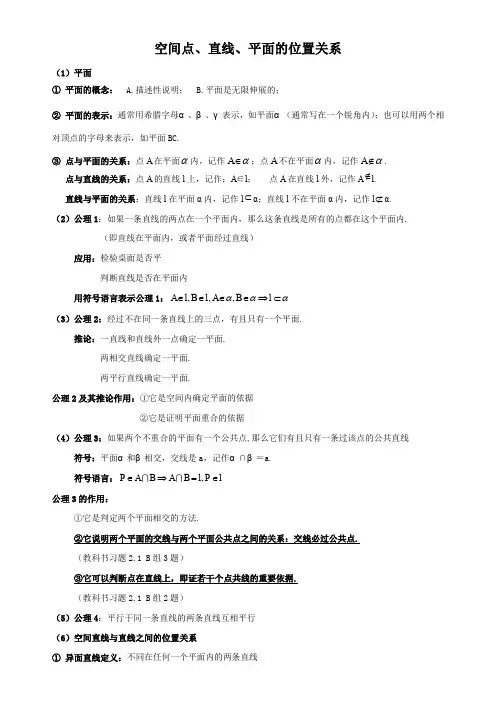 必修二第二章点、直线、平面的位置关系知识总结
