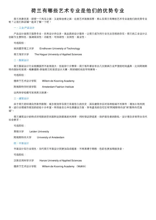 荷兰有哪些艺术专业是他们的优势专业