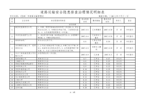 道路运输安全隐患排查治理情况明细表