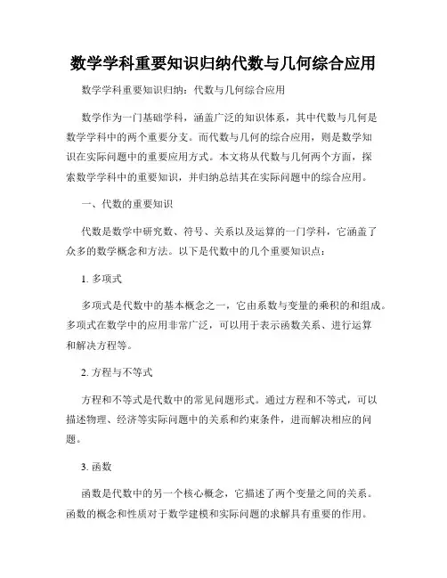 数学学科重要知识归纳代数与几何综合应用