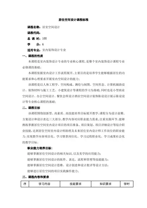 《居住空间设计》课程标准