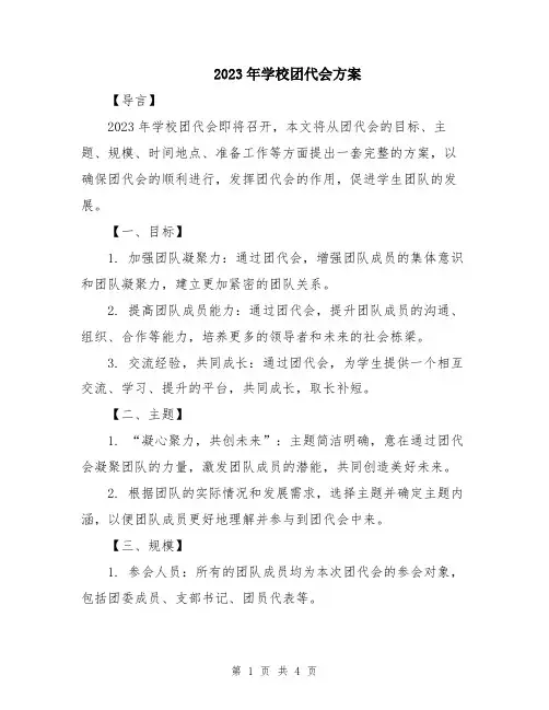 2023年学校团代会方案