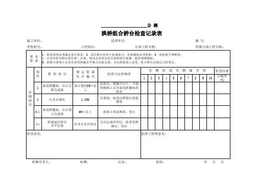 拱桥组合桥台检查记录表